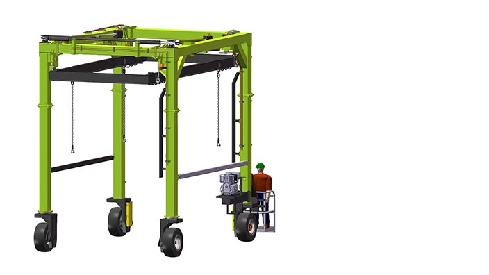 Isoloader EZLift Mini Straddle Carrier can be configured for custom applications