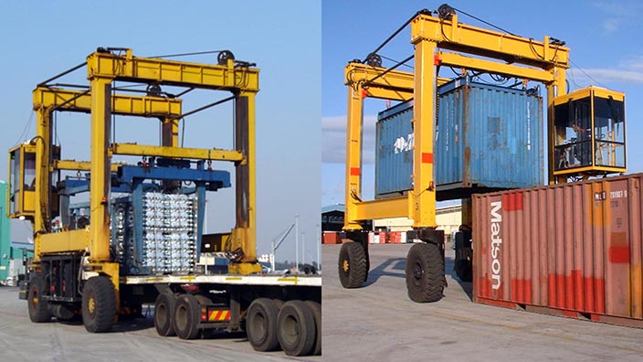 Isoloader Ingot Straddle Carriers handle both containers and ingot bundles.