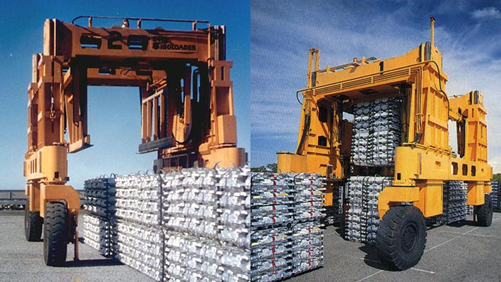Isoloader Ingot Carrier Straddle with telescoping masts for low height clearances