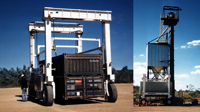 Isoloader Econolifter Straddle Carrier with 4WD for handling containers over rough terrain