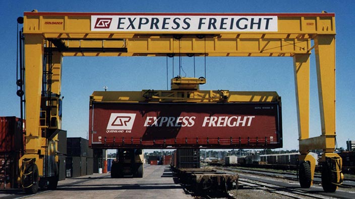 Isoloader Rubber Tired Gantries (RTG) can rotate container during handling in small and mid-sized intermodal container terminals.