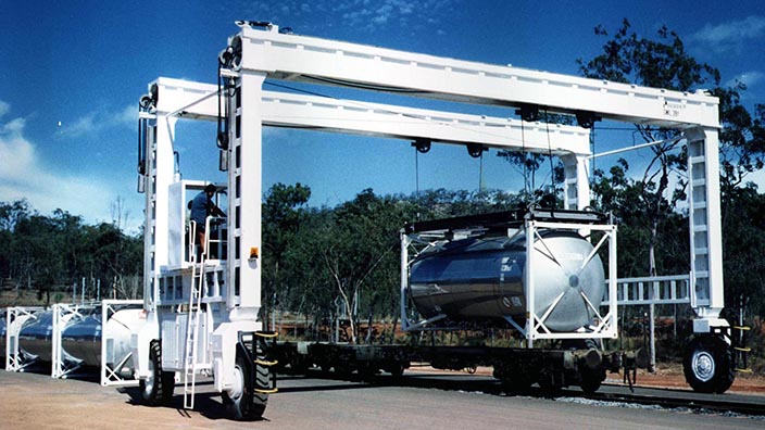 Isoloader Mini Rubber Tired Gantries (RTG) are cost effective for terminals as small as 5000 containers per year.
