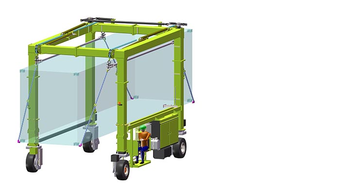 Isoloader EZLift Mini Straddle Carrier configured for special load handling such as tipping and rotation
